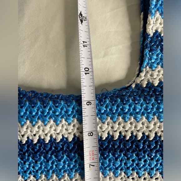 Future Collective Tote Blue Striped Straw Summer Purse Bag - Picture 7 of 8